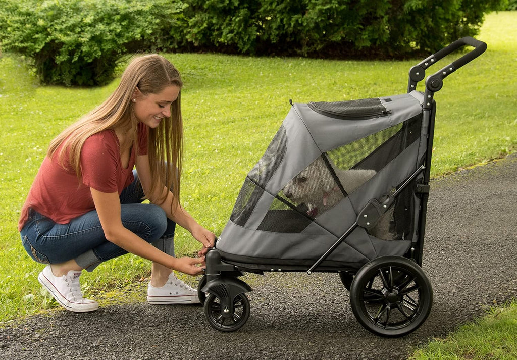 Pet Gear NO-Zip Pet Stroller with Dual Entry, Push Button Zipperless Entry for Single or Multiple Dogs/Cats, Pet Can Easily Walk in/Out, No Need to Lift Pet, Gel-Filled Tires, 1 Model, 4 Colors
