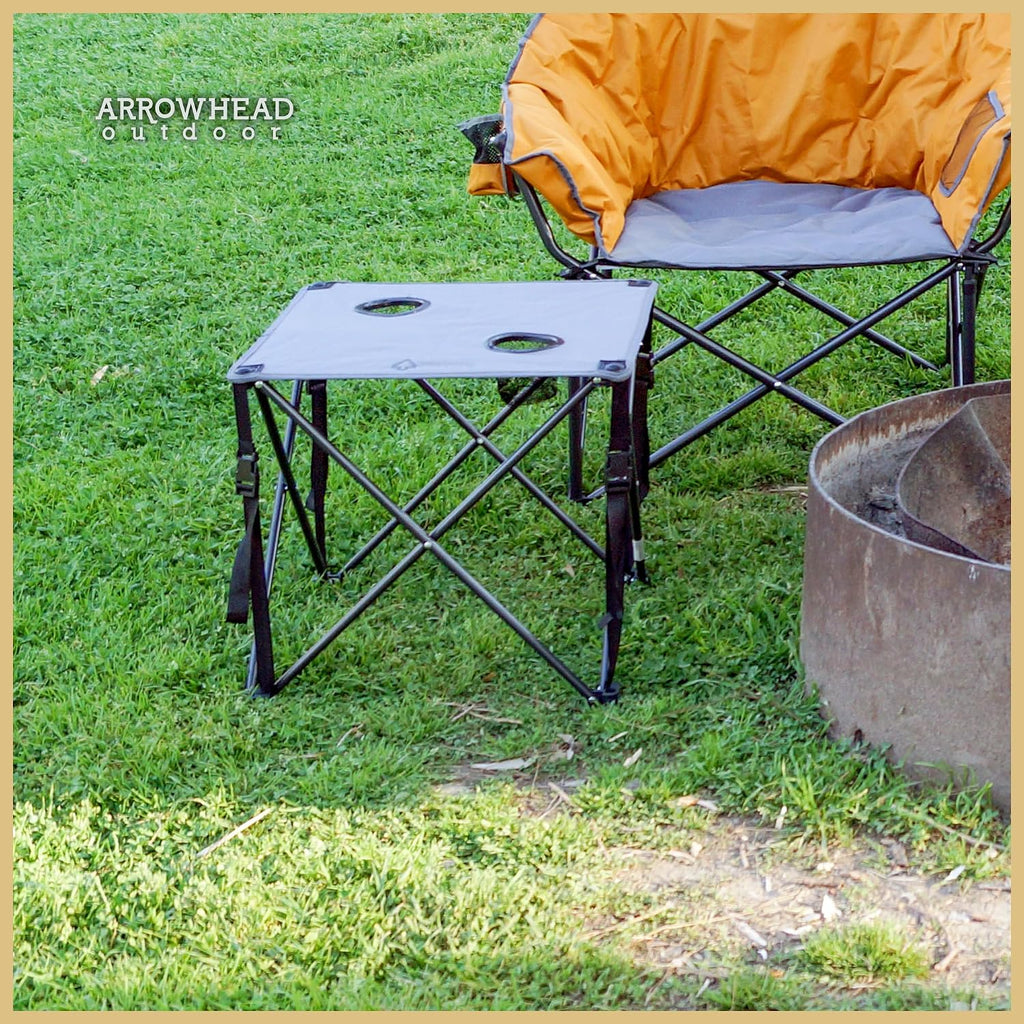 ARROWHEAD OUTDOOR 26” (66cm) Portable Camping Folding Table, 2 Cup Holders, Square, Carrying Case, Steel Frame, High-Grade 600D Canvas