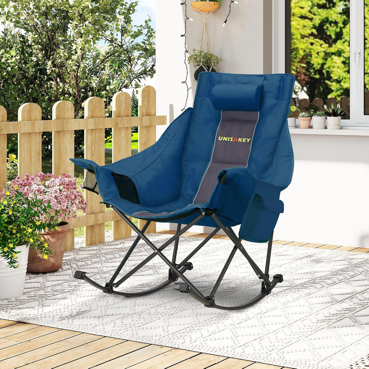 Unisakey Oversize Foldable Rocking Camping Chair300lbs Capacity,Blue