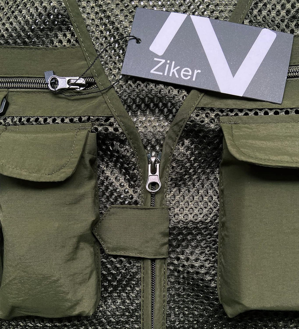 Ziker Men's Mesh Breathable Openwork Camouflage Journalist Photographer Fishing Vest Waistcoat Jacket Coat