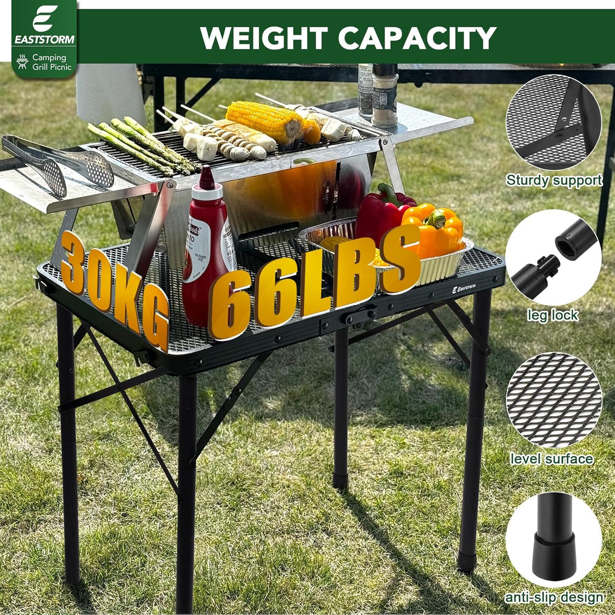 E EASTSTORM 2 Ft Folding Grill Camping Table with Mesh Bag,Small