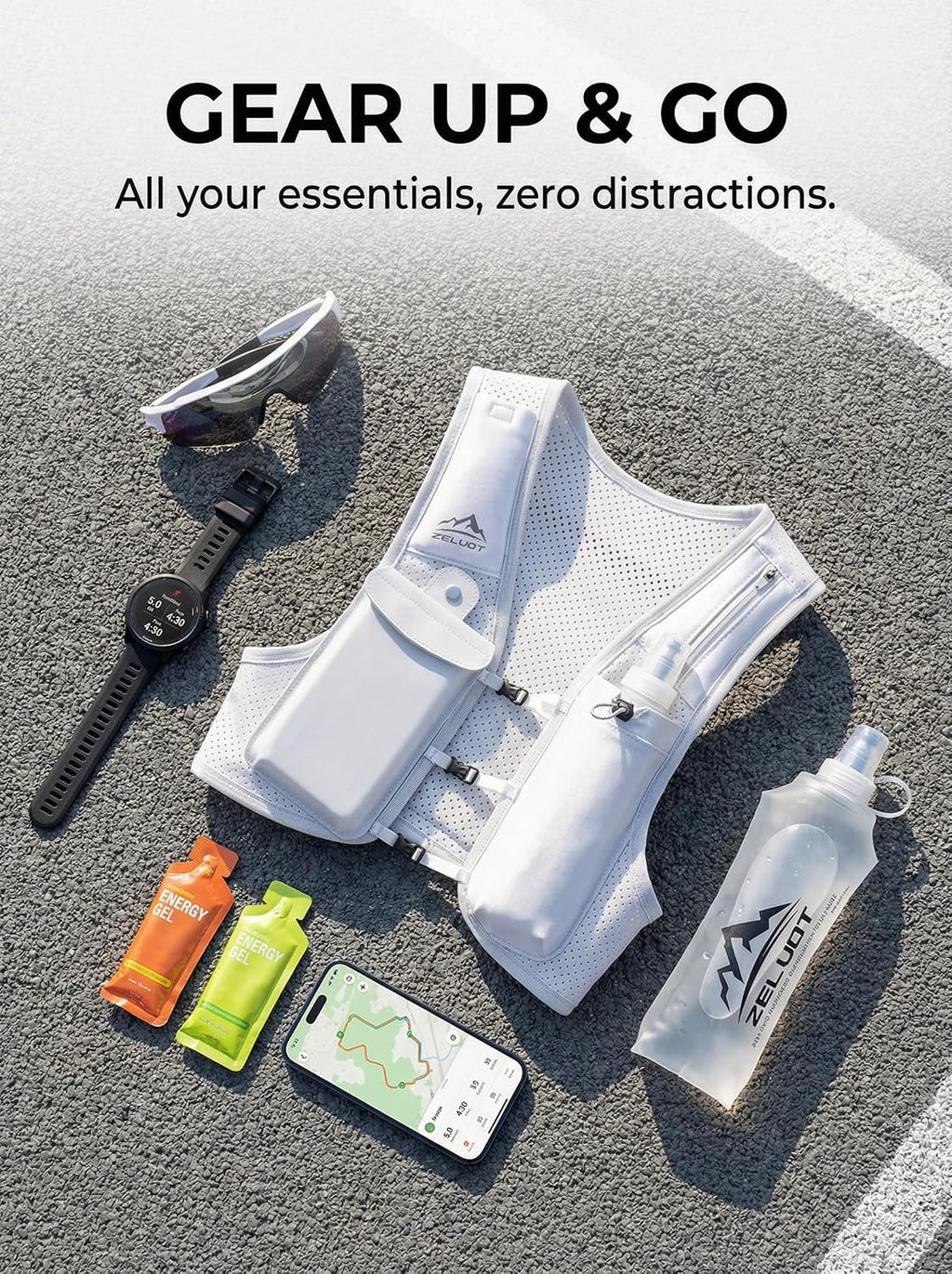 Zelvot Running Vest for Women Men, Touchscreen Phone Pocket
