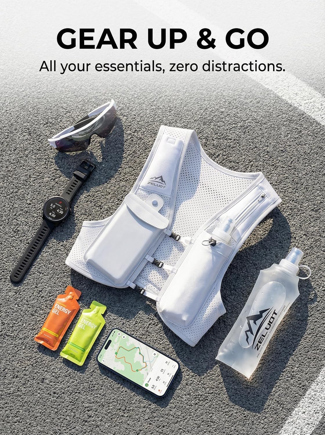 Zelvot Running Vest for Women Men, Touchscreen Phone Pocket