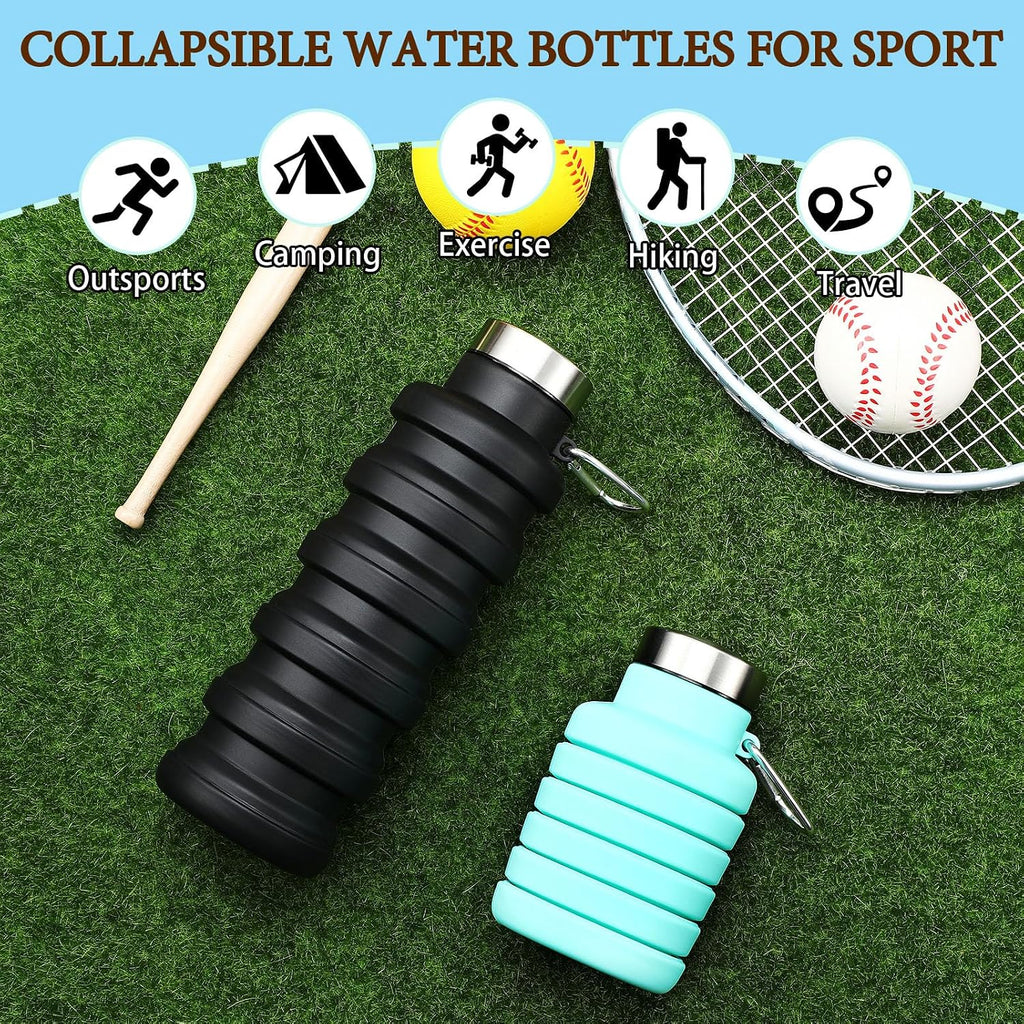 Baderke 2 Pcs Collapsible Water Bottles, 17oz, Green, Black