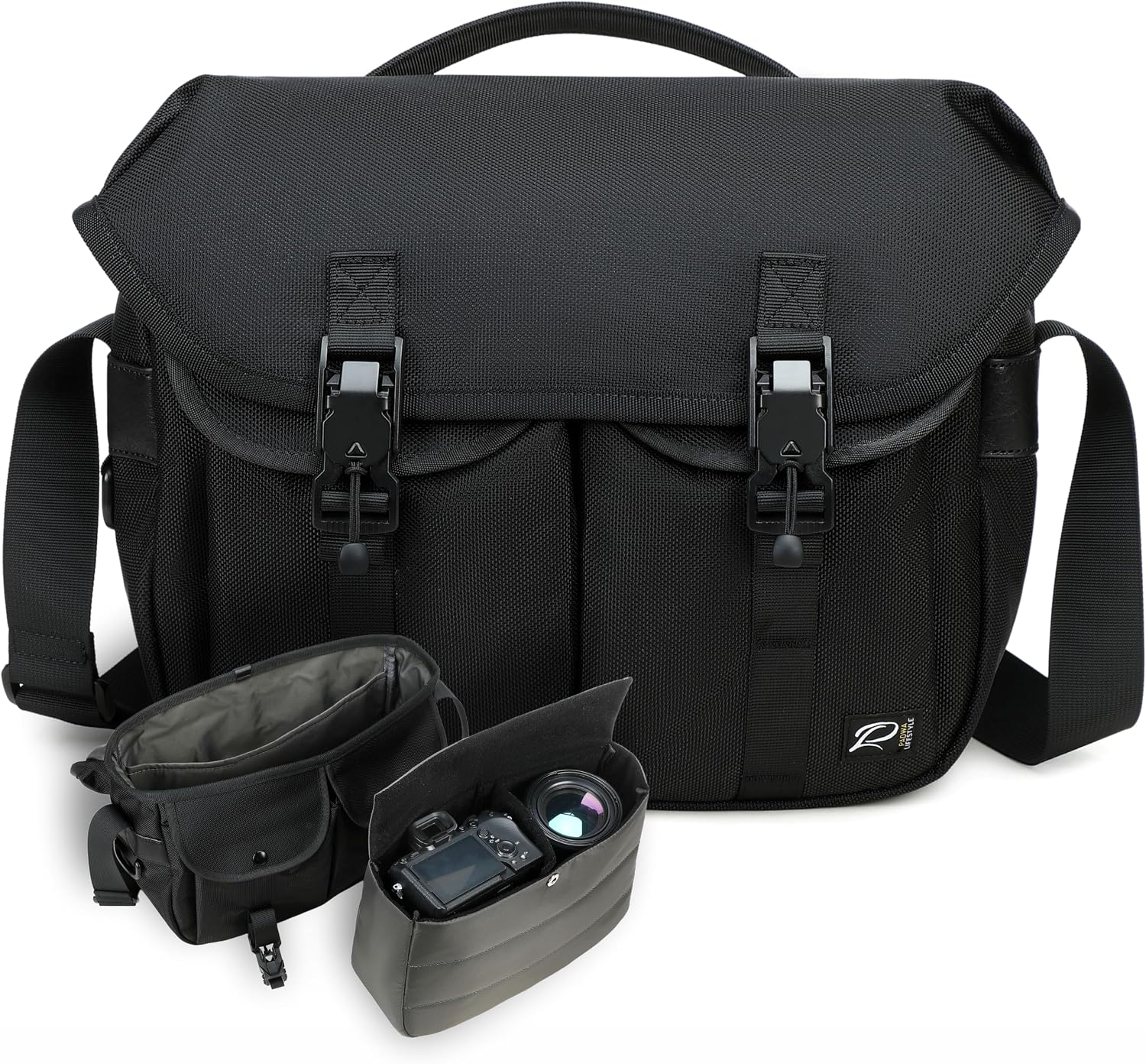 Padwa Lifestyle Black Crossbody Camera Bag - Waxed Memory Canvas Compact Camera Sling and Crossbody Bag with Fast Access,Versatile Lightweight Everyday Bag Great for Photographers Travel,Photography