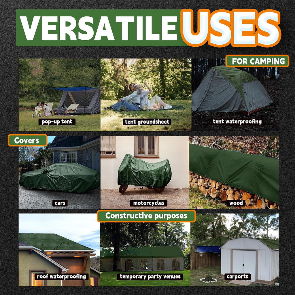 RAINDEWAY 10x12 Feet Tarps Heavy Duty Waterproof 10.5 Mil Outdoor Poly Tarp