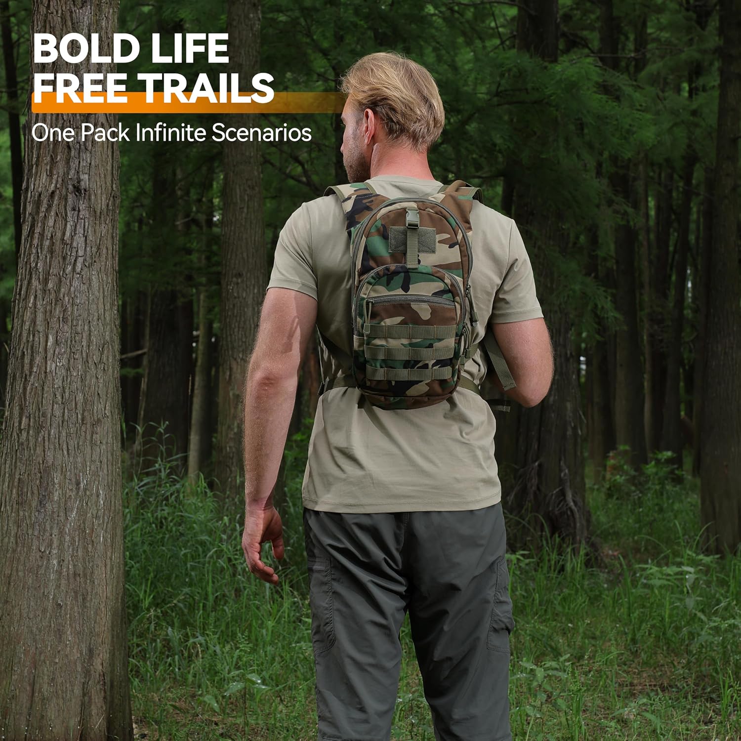 MARCHWAY Tactical Molle Hydration Pack with 2.5L TPU Water Bladder, Low-Profile Organized Military Backpack for Hiking, Cycling, Backpacking, Hunting, Running