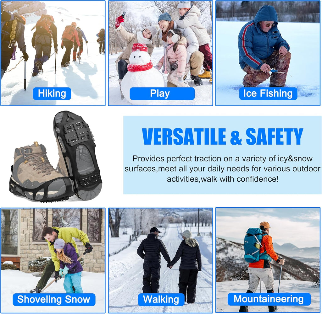 Ice Cleats Crampons for Shoes and Boots Anti Slip Snow Cleats 24 Shoe Spikes for Snow and Ice Grippers Crampons for Hiking Boots Women Men Kids Winter Walking Hiking Fishing