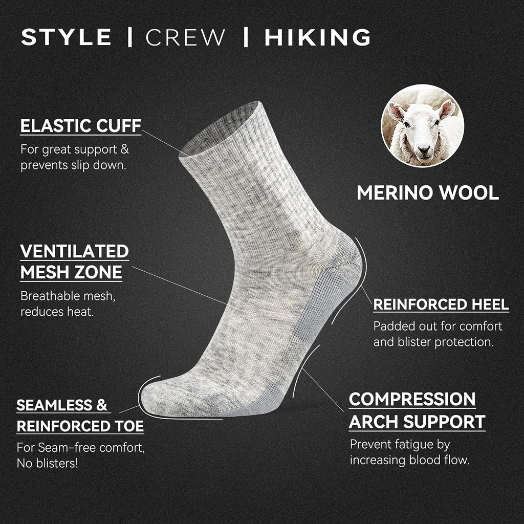 Socks Daze Crew Warm Merino Wool Blend Cushioned Hiking Socks for Men Women