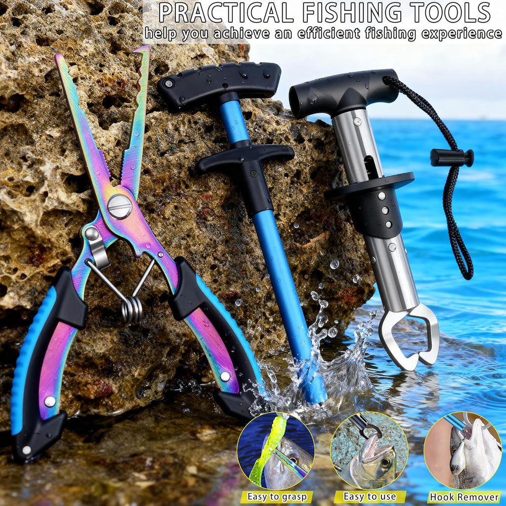 Fishing Backpack with Tackle Boxes and Rod Holder, Fish Lure Kit and Tool