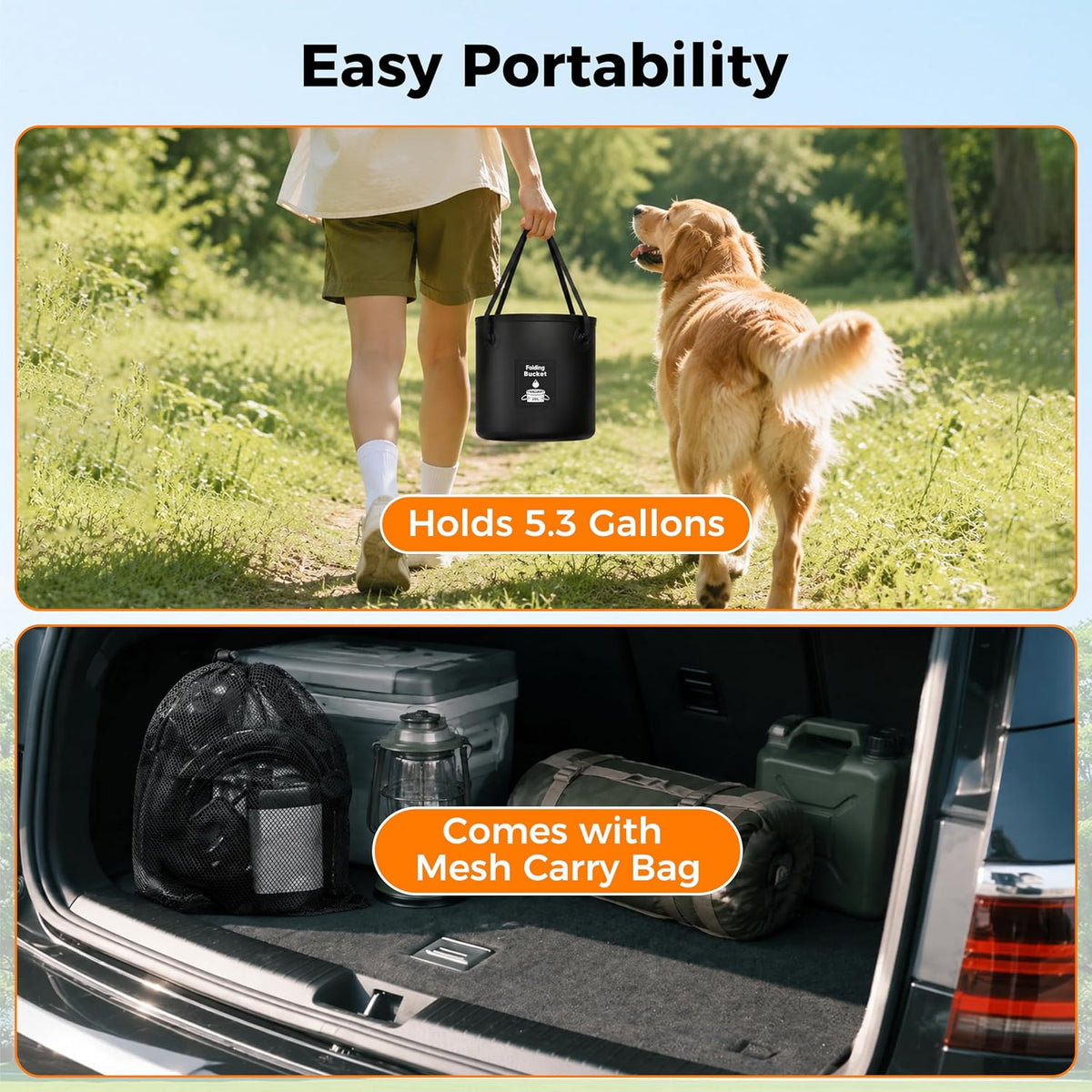 hillhub Portable Camping Shower Kit with 1500W Heater & 6000mAh Pump | Immersion Heater, Rechargeable IPX7 Pump, 5.3-Gal Bucket, 4-Mode Head, 6'7" Hose — for RV, Pet Bath, Car Wash, Beach & Hiking