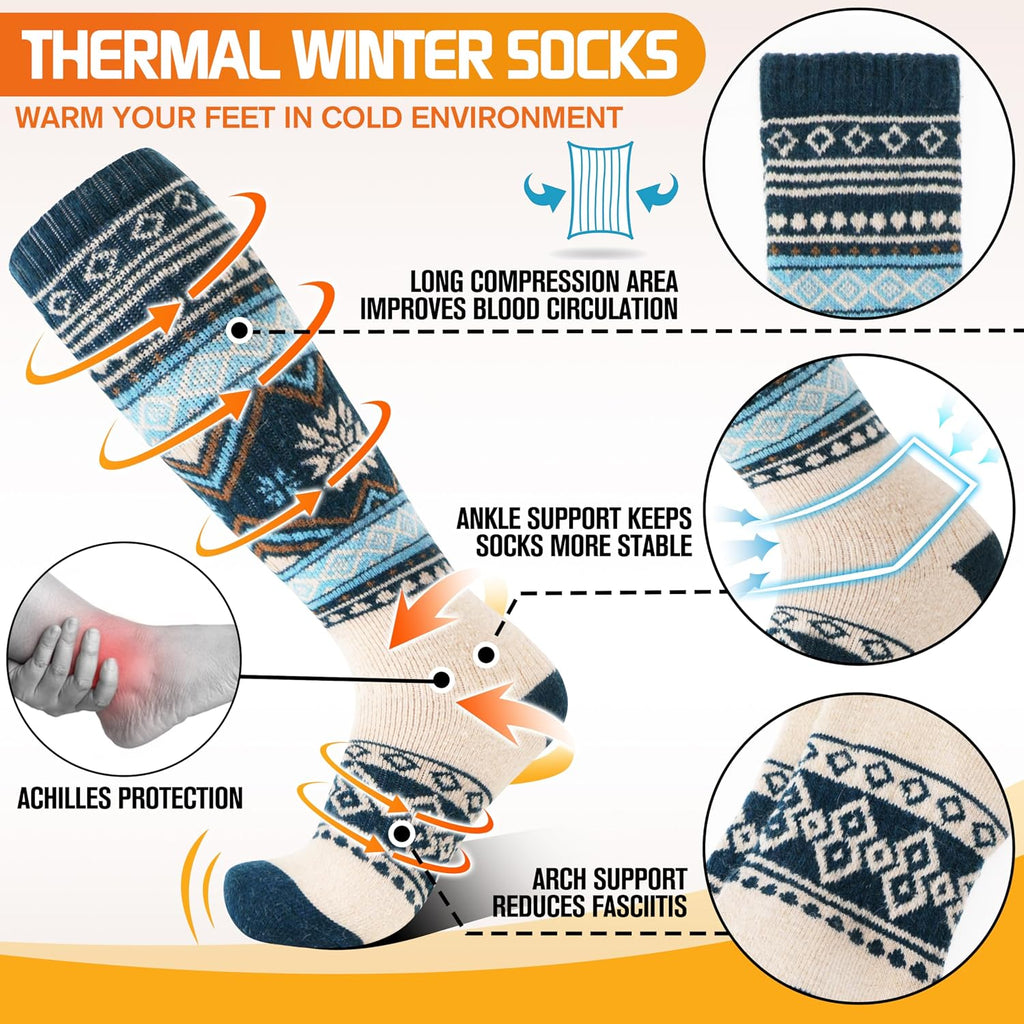 Welwoos 3 Pairs Merino Wool Ski Socks for Womens Mens Thermal Winter Warm Thick Knee High Socks for Skiing Snowboarding
