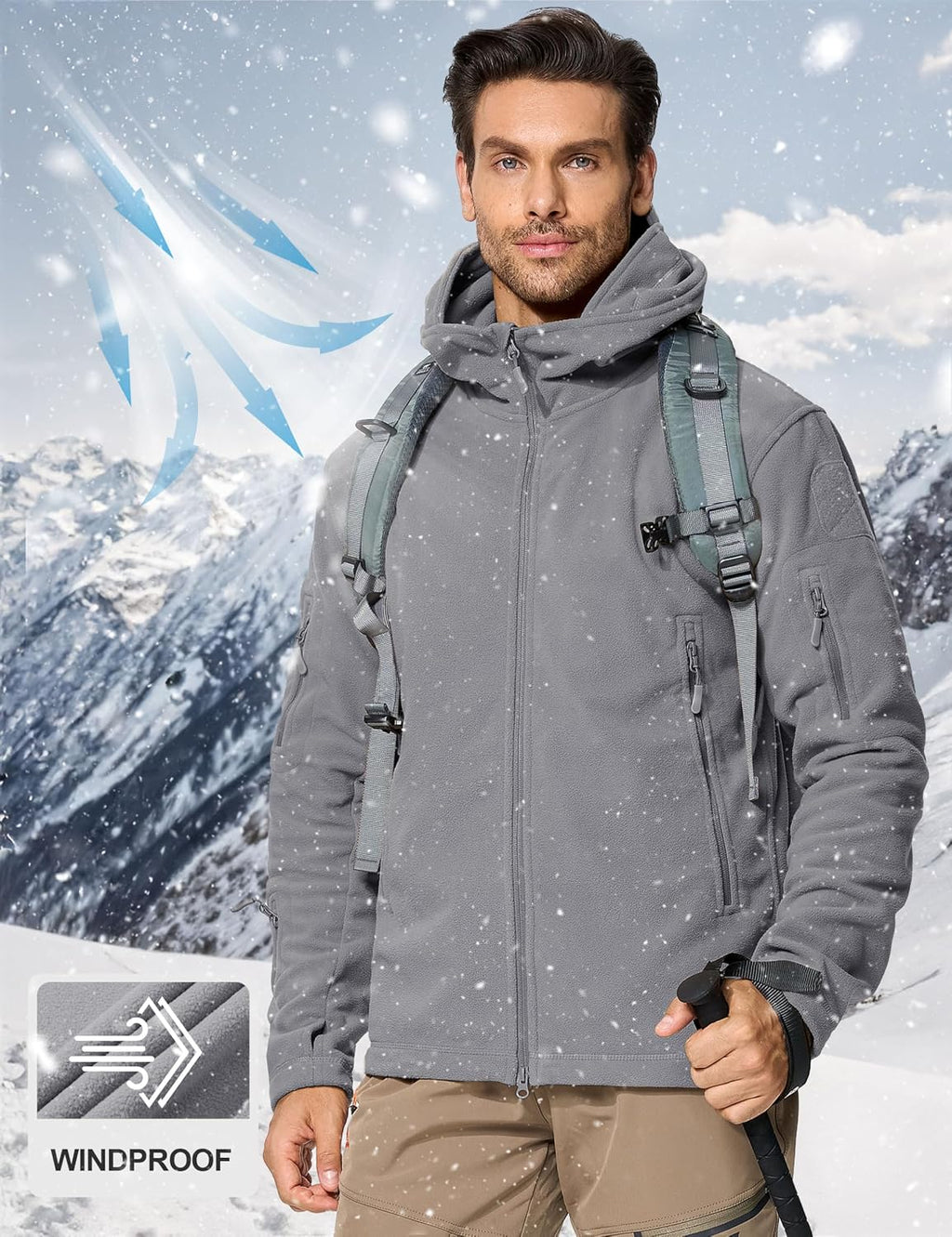 CRYSULLY Men's Military Tactical Sport Warm Fleece Hooded Outdoor Adventure Jacket Coats