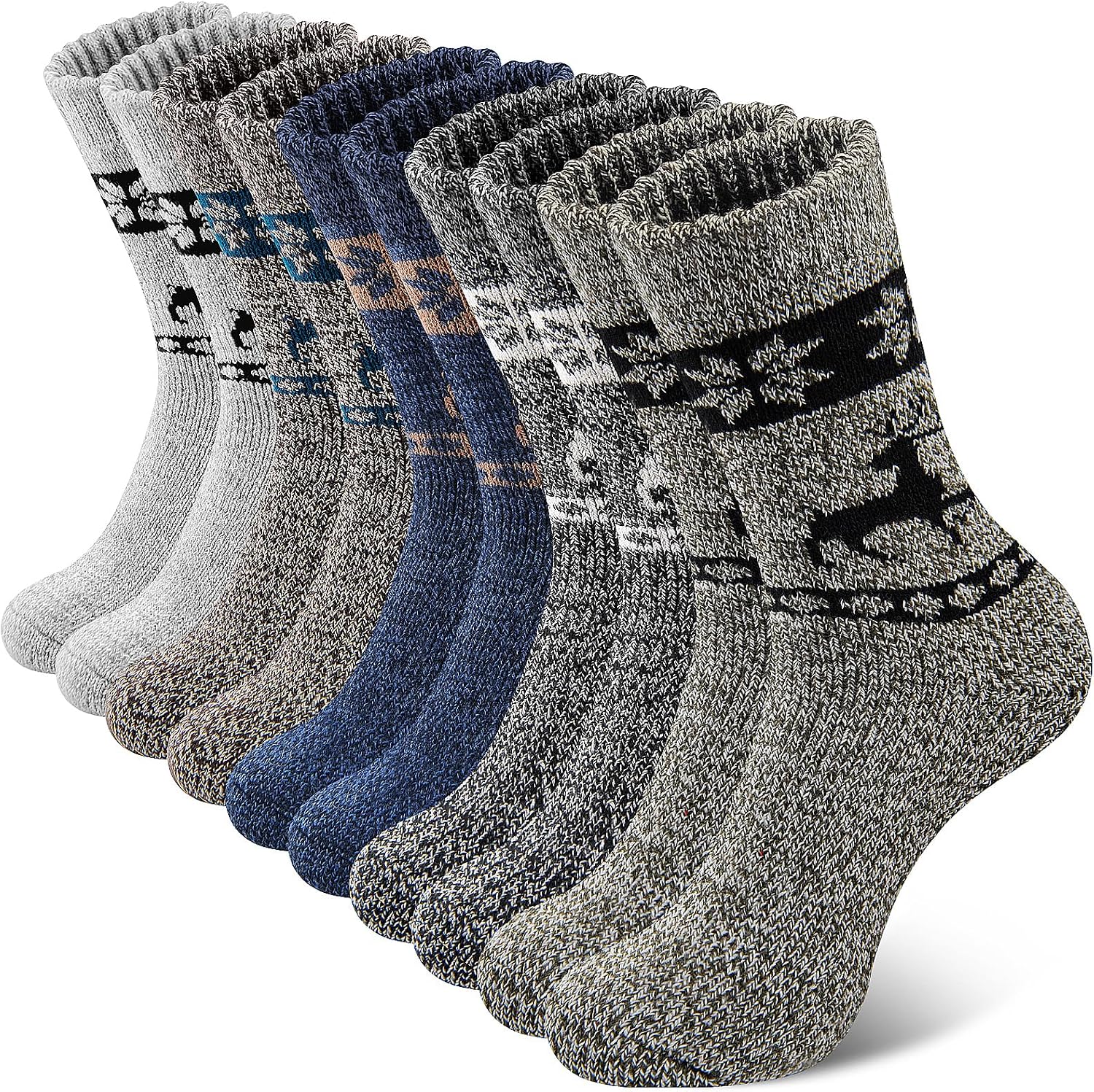 SIMIYA 5 Pairs Merino Wool Socks for Men, Super Thick Hiking Thermal Socks for Cold Weather | Thick Cushion, Moisture Wicking, Warm Winter, Breathable, Crew Socks, Outdoor Hiking, Everyday Wear