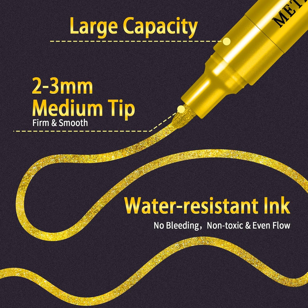 Betem 12 Super Golden Metallic Paint Marker, 2-3mm Tip, Scrapbook Supplies