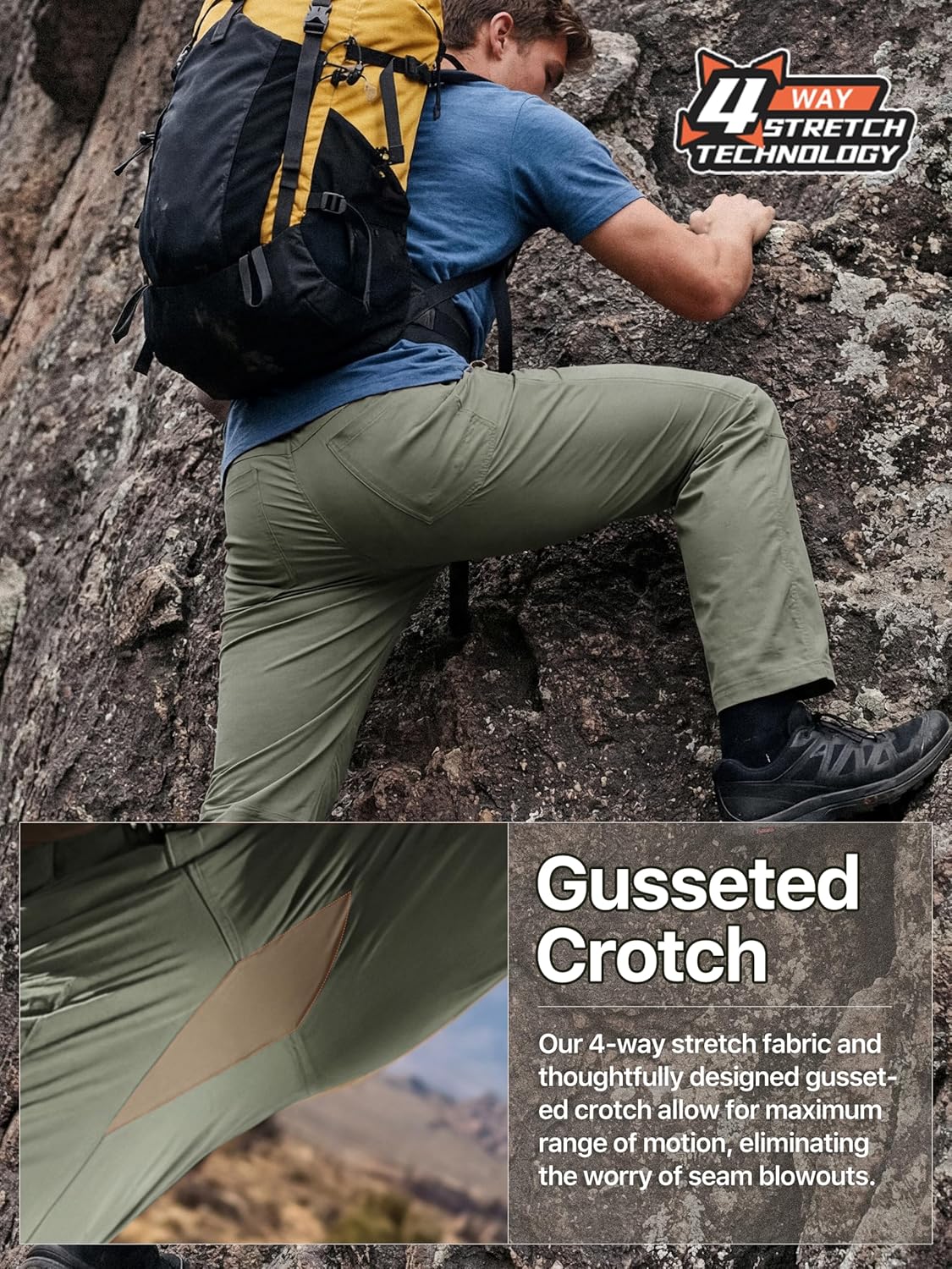 FREE SOLDIER Men's Outdoor Cargo Hiking Pants with Belt