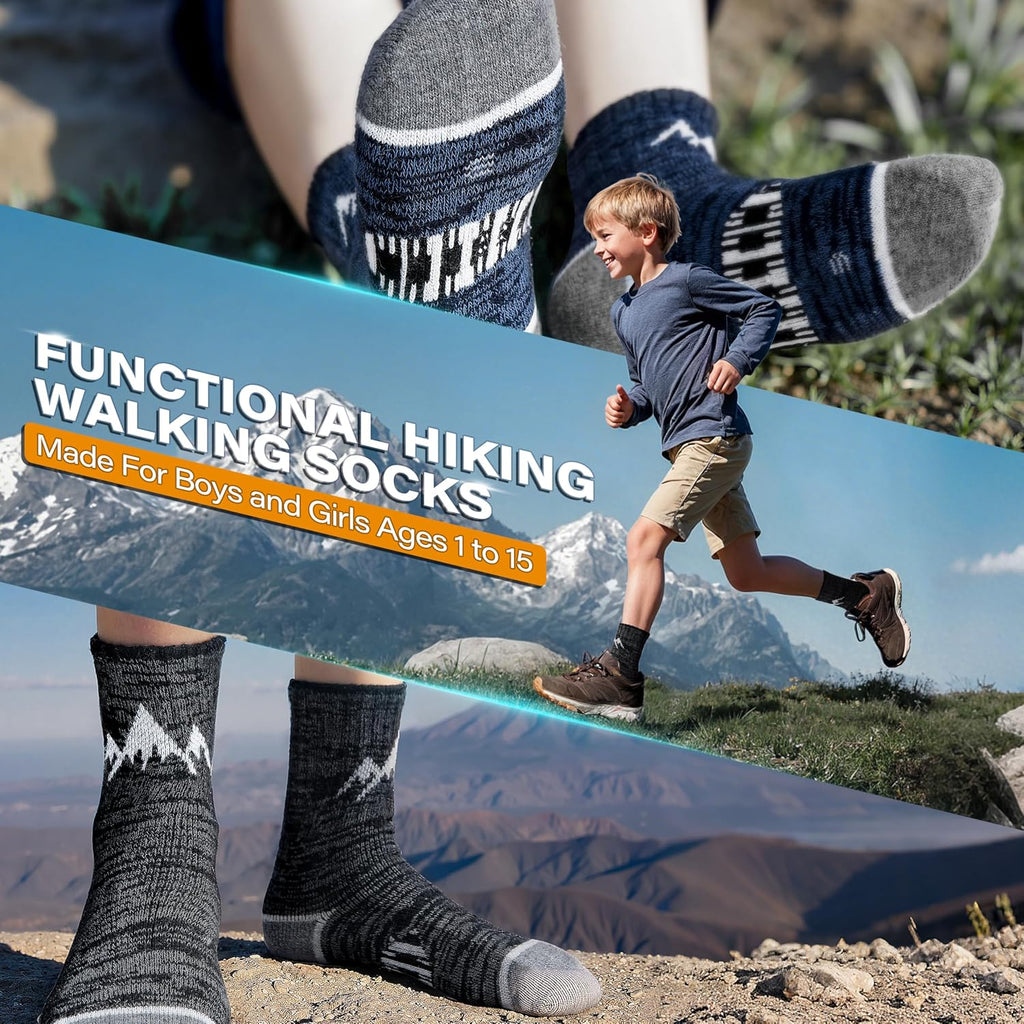 ANTSANG Kids Toddlers Boys Girls Merino Wool Hiking Athletic Crew Socks