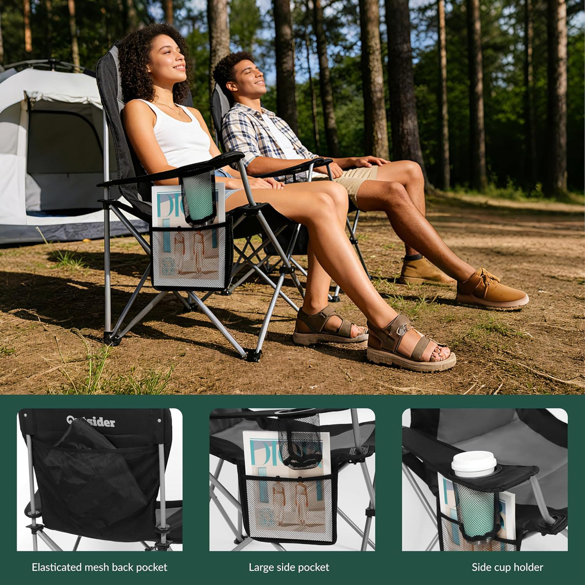 OUTSIDER High Back Camping Chair 2 Pack, 400lb Capacity