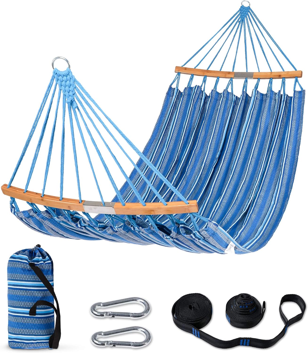 SUNCREAT Hammocks Double Hammock with Curved Spreader Bar, Blue