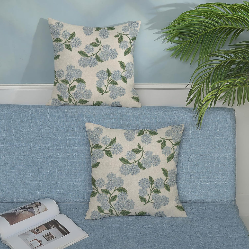 Floral Outdoor Pillow Covers 18x18 Inch Set of 2 Blue Green
