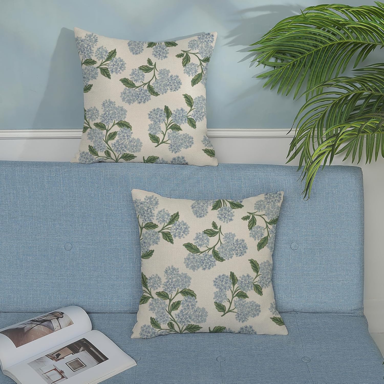 Floral Outdoor Pillow Covers 18x18 Inch Set of 2 Blue Green