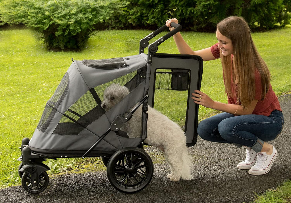 Pet Gear NO-Zip Pet Stroller with Dual Entry, Push Button Zipperless Entry for Single or Multiple Dogs/Cats, Pet Can Easily Walk in/Out, No Need to Lift Pet, Gel-Filled Tires, 1 Model, 4 Colors