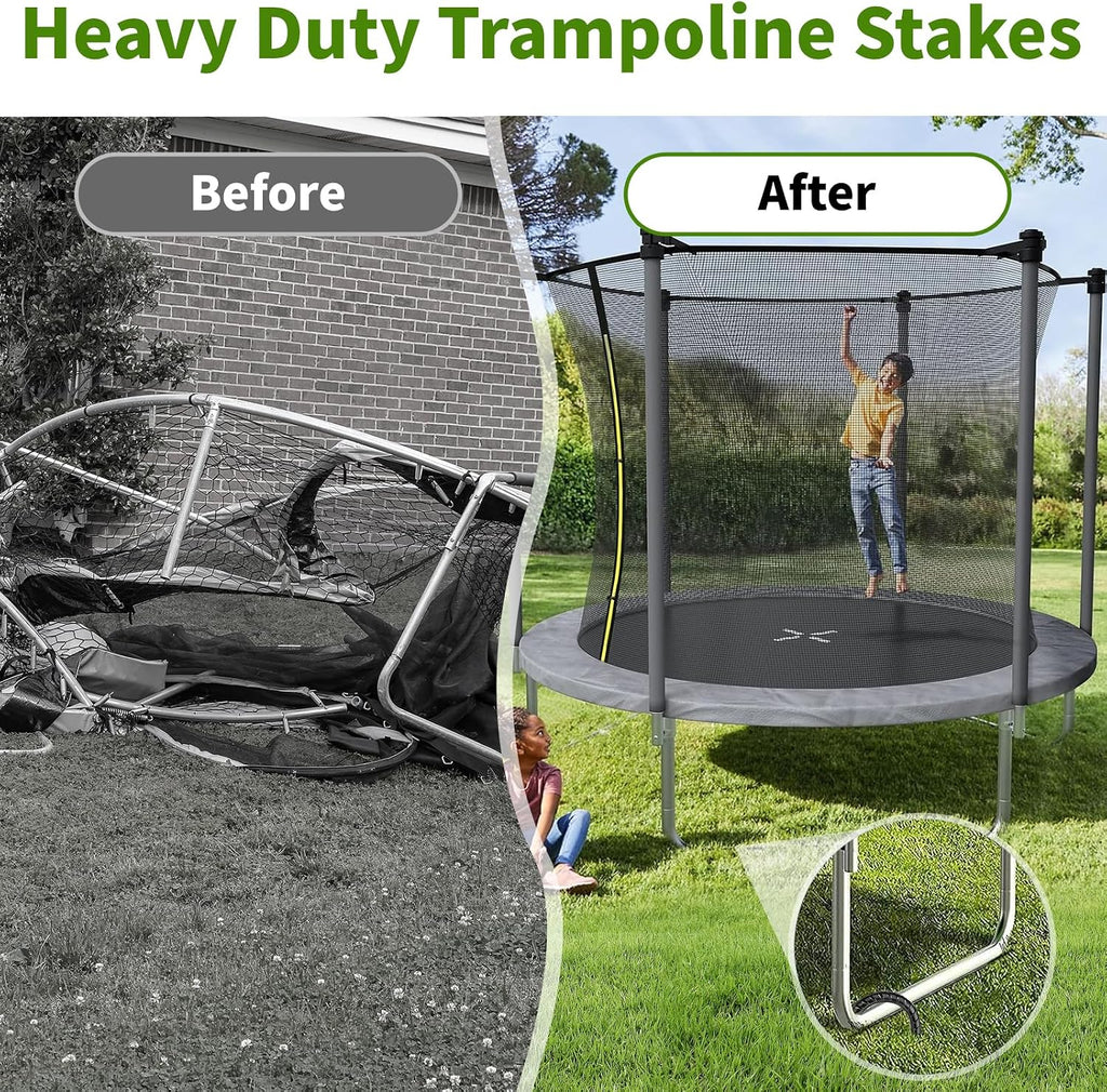 12 Inches Trampoline Wind Stakes, Heavy Duty U Stakes for Ground, 8-Pack Trampoline Tie Down Anchor Kit for Swing Set and Soccer Goal Galvanized Steel Anchors Black