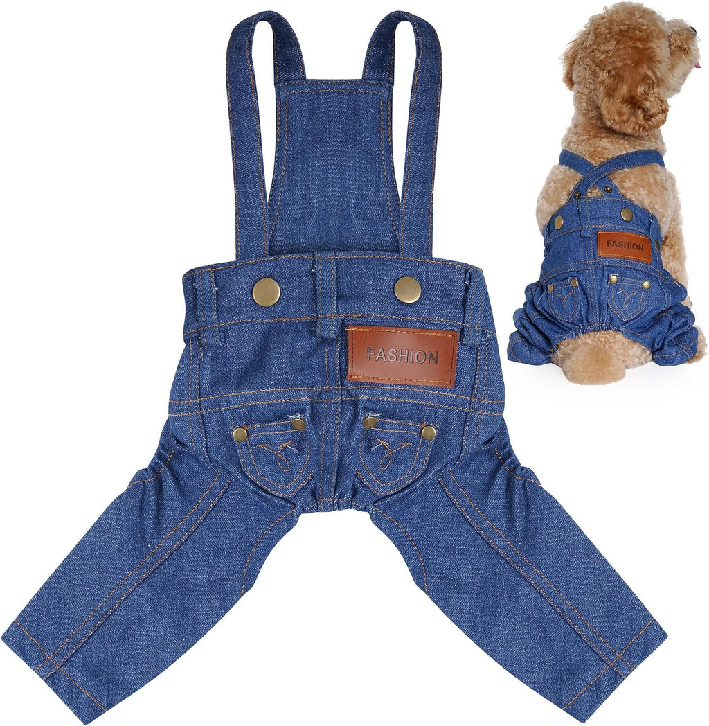 Dog Clothes Denim Overalls Pet Strap Pants for Small Puppy Cat Pets Jean Jacket Sling Jumpsuit Dog Apparel & Accessories (Blue, Small)