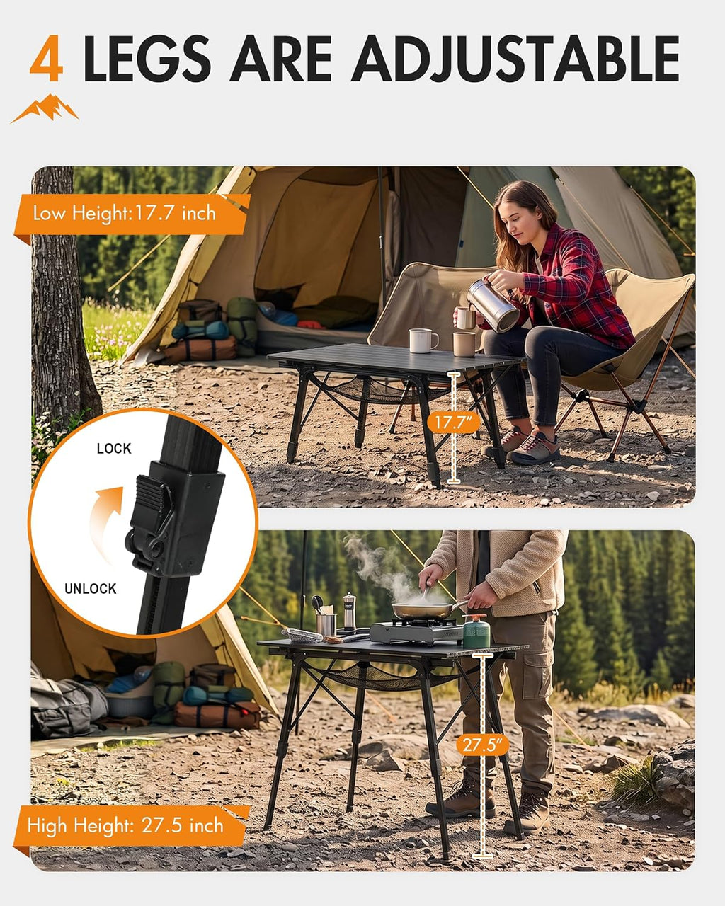 Portal Camping Table, Folding Aluminum Outdoor Table with Mesh Layer