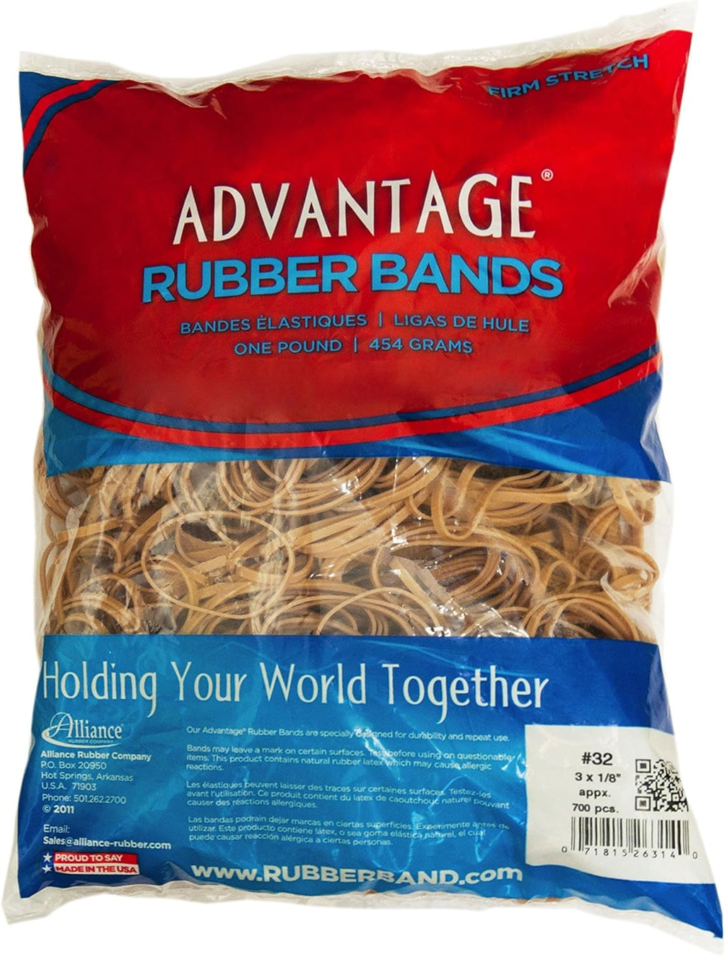 Alliance Rubber 26324 Advantage Rubber Bands Size #32, 1 lb Bag Contains Approx. 700 Bands (3" x 1/8", Natural Crepe) , Beige
