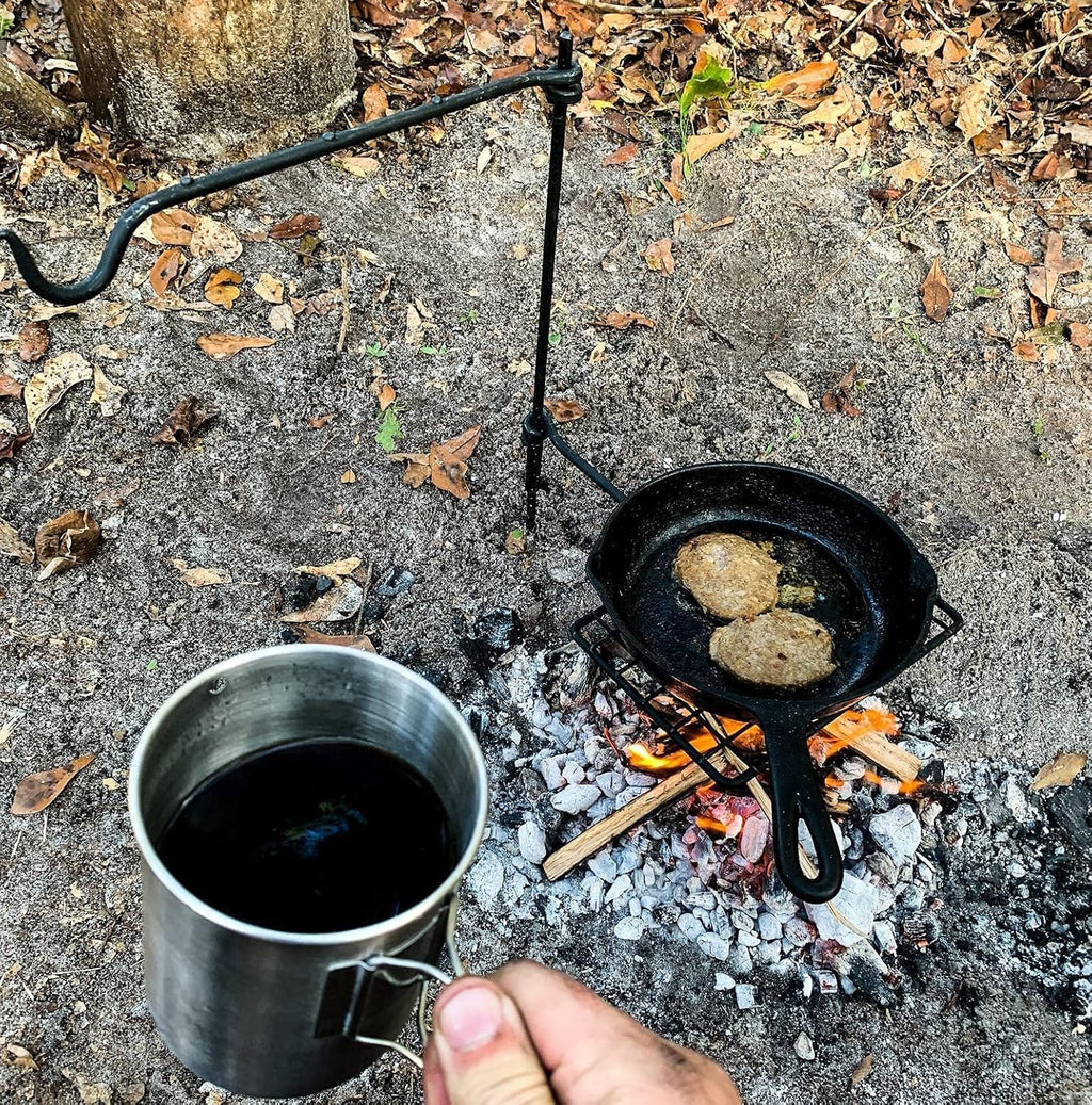 BattlBox Swivel Grill Set, Bushcraft Steel Campfire Camping Cooking Grate