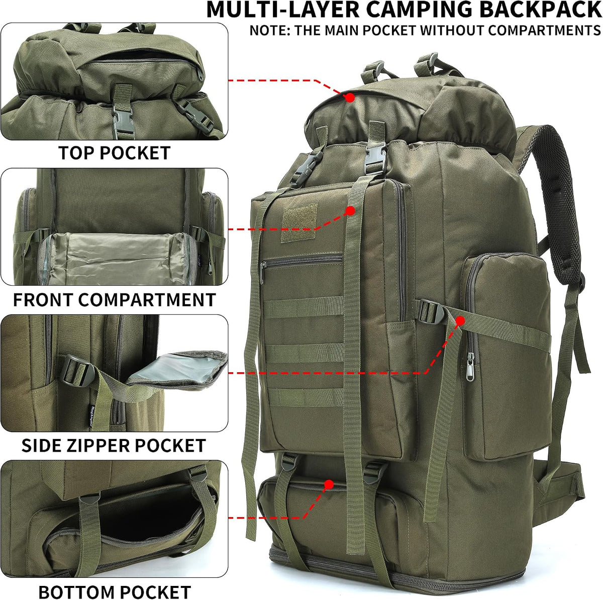 Hiking Backpack for Men 70L/100L Camping Backpack Military Rucksack Molle 3 Days Assault Pack for Climbing