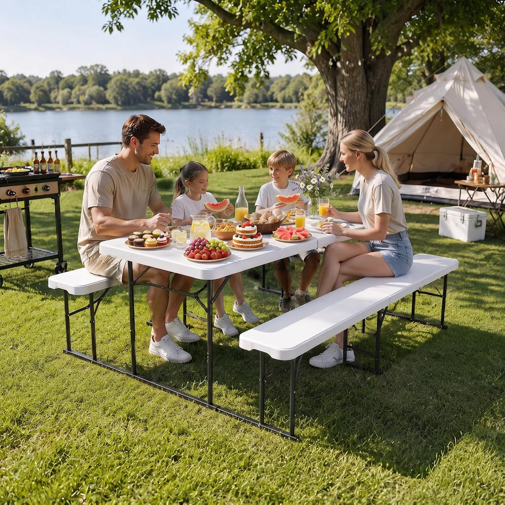 DWVO 6ft Picnic Table Set, Outdoor Folding Picnic Tables with Benches