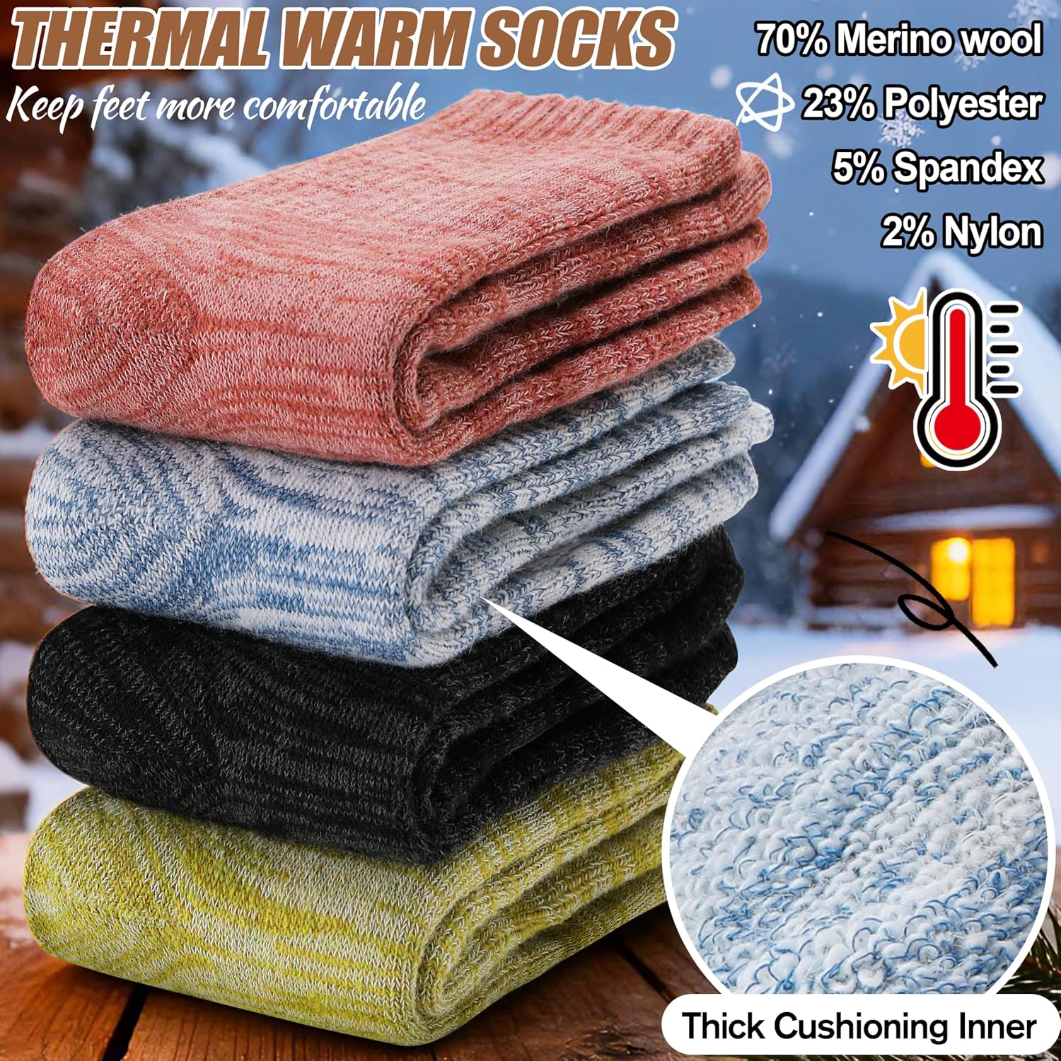 EBMORE Merino Wool Thermal Warm Winter Socks for Women Men
