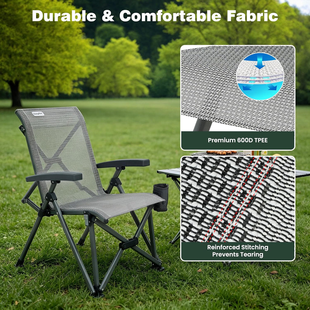 SUNNYFEEL High Back Folding Camping Chair 500 lbs with Aluminum Frame, Grey