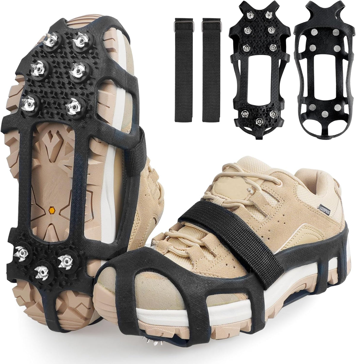 Crampons Ice Cleats for Shoes and Boots Snow Traction Cleats for Walking on Snow and Ice 9 Point Cleats Non-Slip Grippers Overshoe Silicone Stretch Footwear for Winter Hiking Climbing Ice Fishing