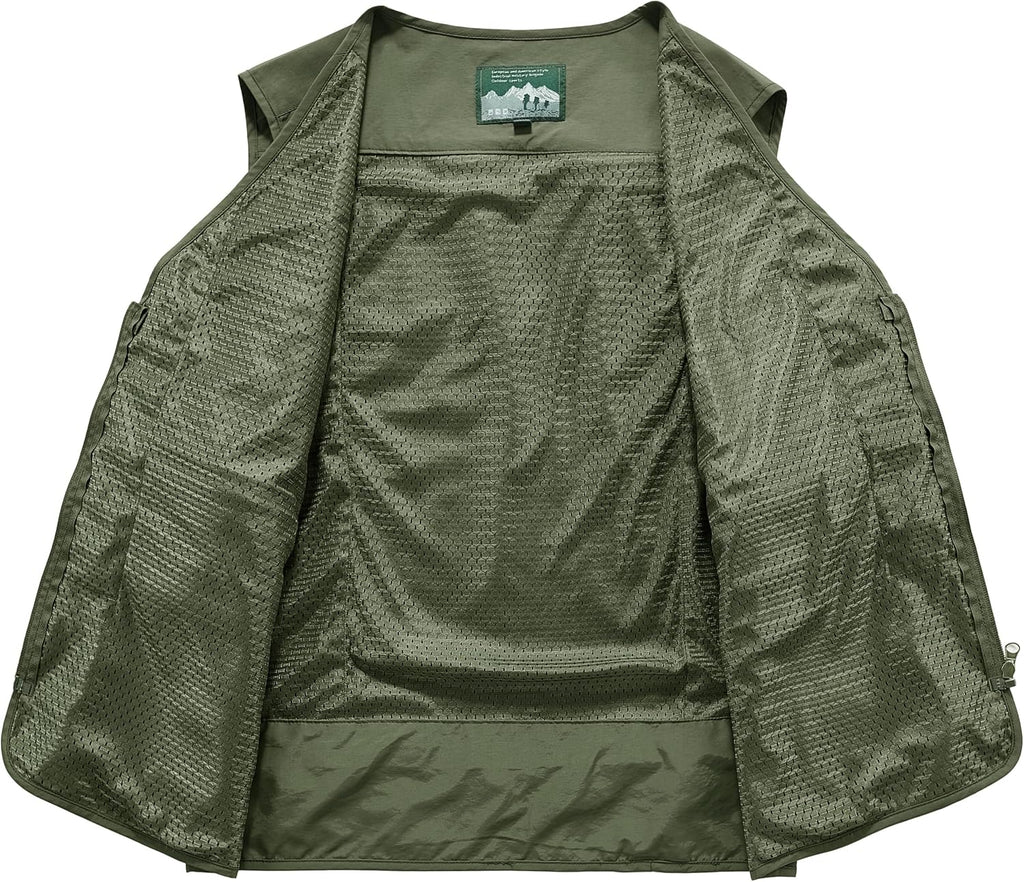 Men's Utility Fishing Cargo Vest Outdoor Lightweight Safari Travel Photo Vest Hiking Waistcoat With Multi Pockets