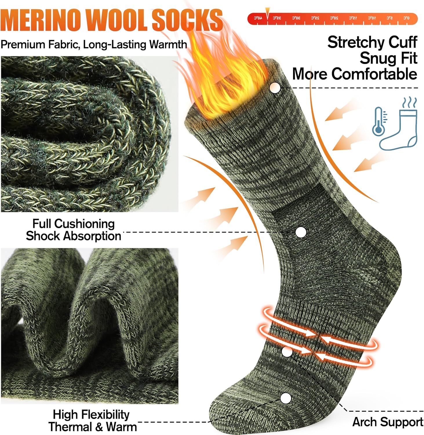 EBMORE Merino Wool Thermal Warm Winter Socks for Women Men