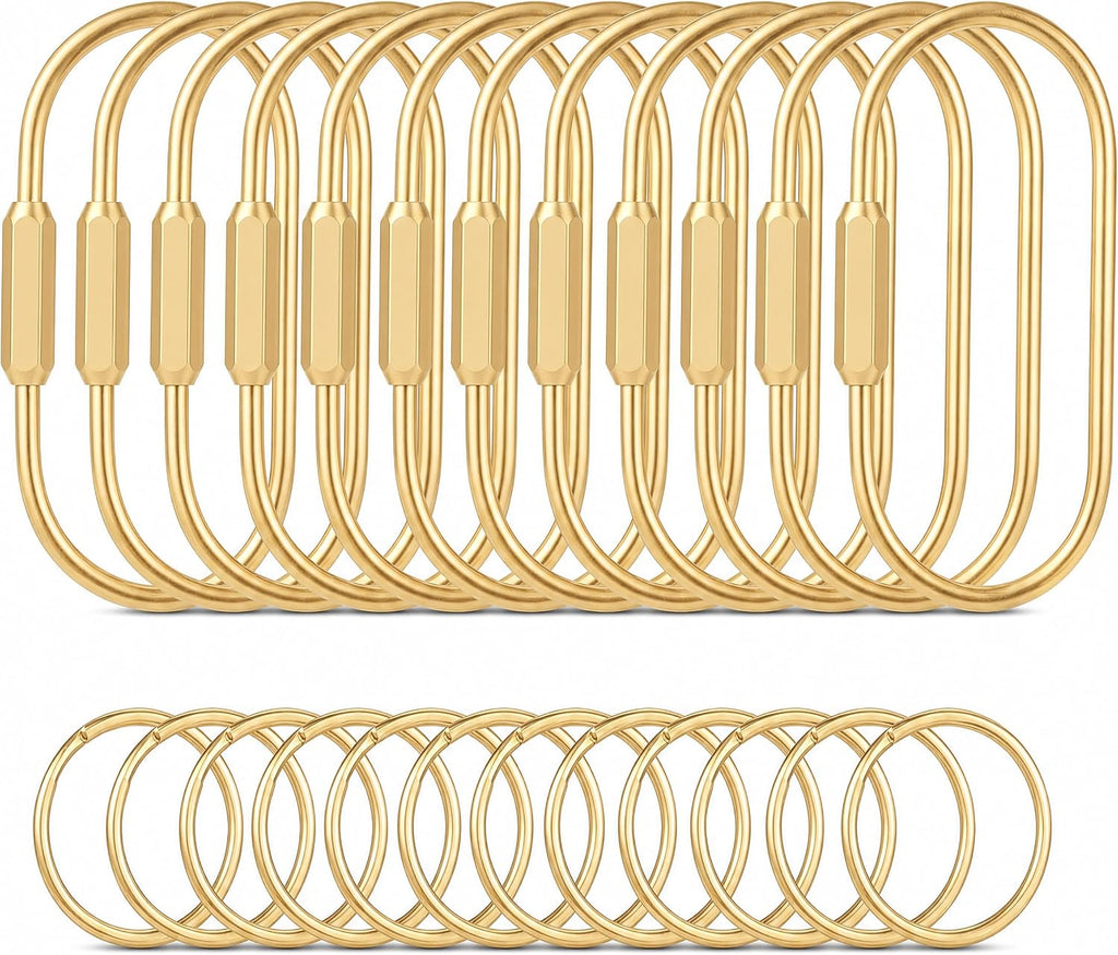 Tiezzi 12 Pack Gold Locking Carabiner Clips, Brass Key Rings for Bag Charms