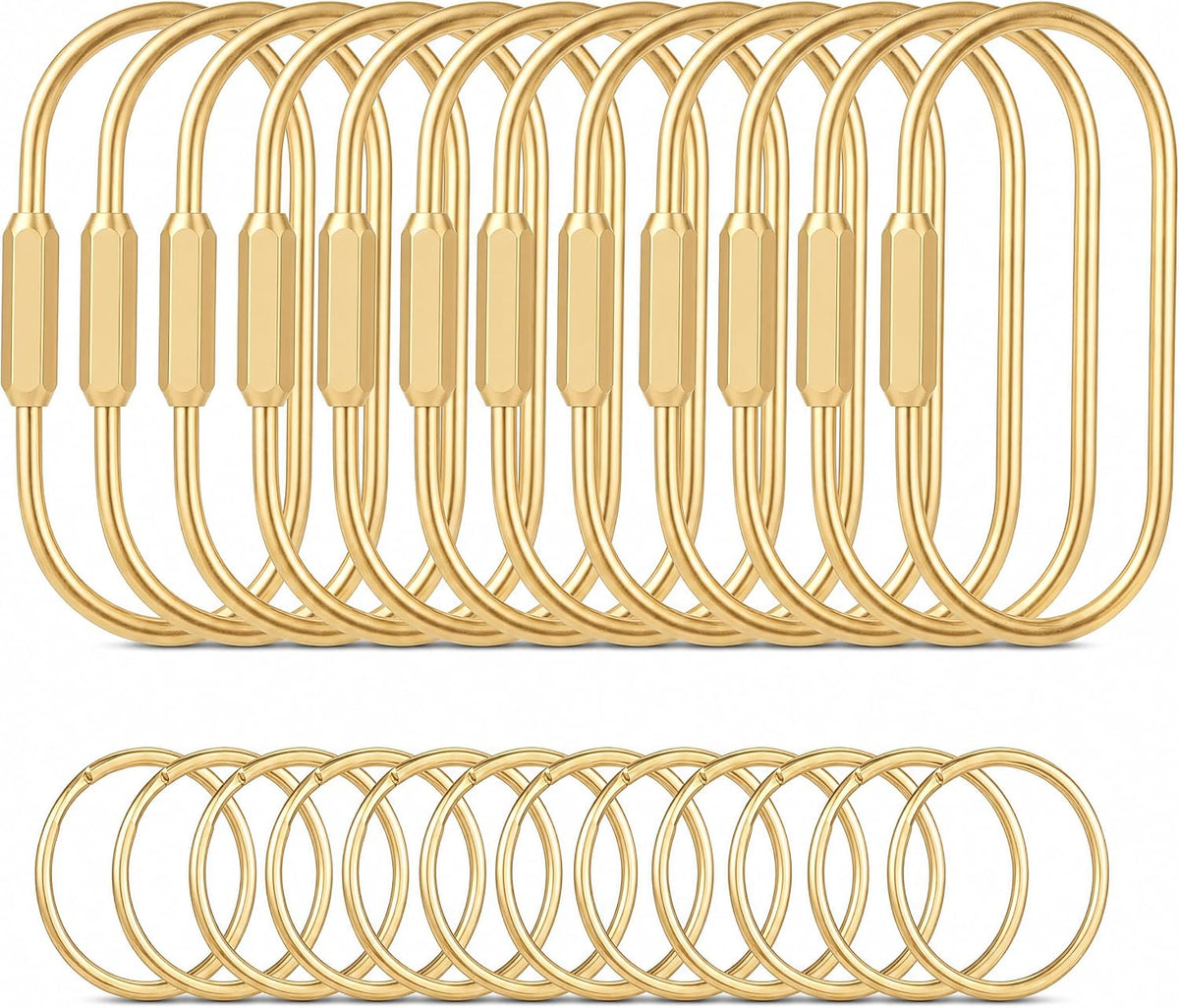 Tiezzi 12 Pack Gold Locking Carabiner Clips, Brass Key Rings for Bag Charms