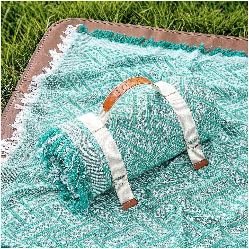 RYCHIC 2 in 1 Extra Large Boho Beach Blanket Towel Giant Woven Outdoor Rug Picnic Mat Camping Gear Cruise Essential 2026 Summer Vacation Must Have Travel Accessories Costa Rica Bahamas Hawaii Trip