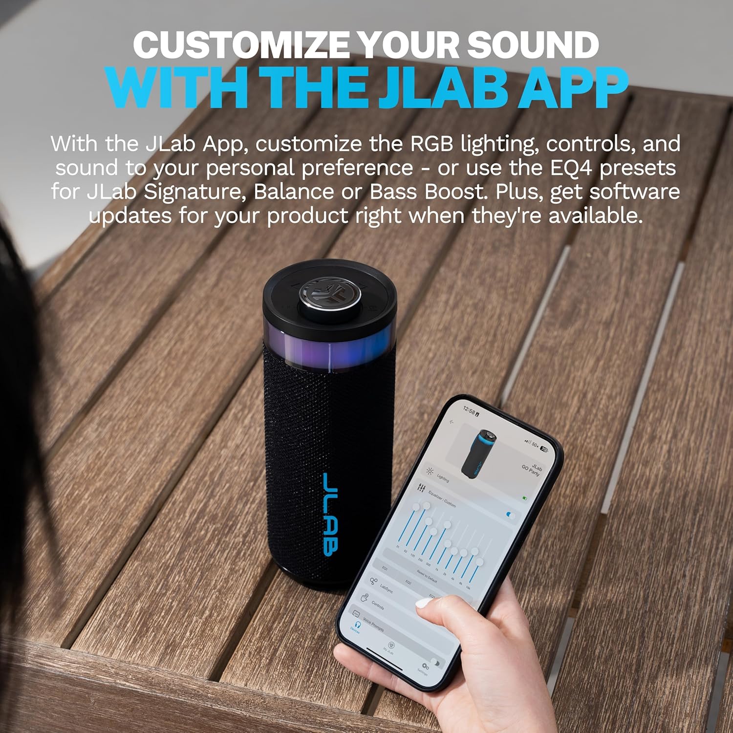 JLab, Go Party, Portable Bluetooth Speaker, Waterproof RGB LED, Midnight Black