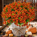 AXYLEX Artificial Mums for Outdoors Fake Fall Flowers Red Orange 16 Pack