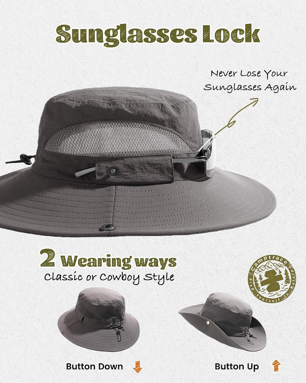 Camptrace Wide Brim Sun Hats for Men Hiking Fishing Outdoor Bucket Hat