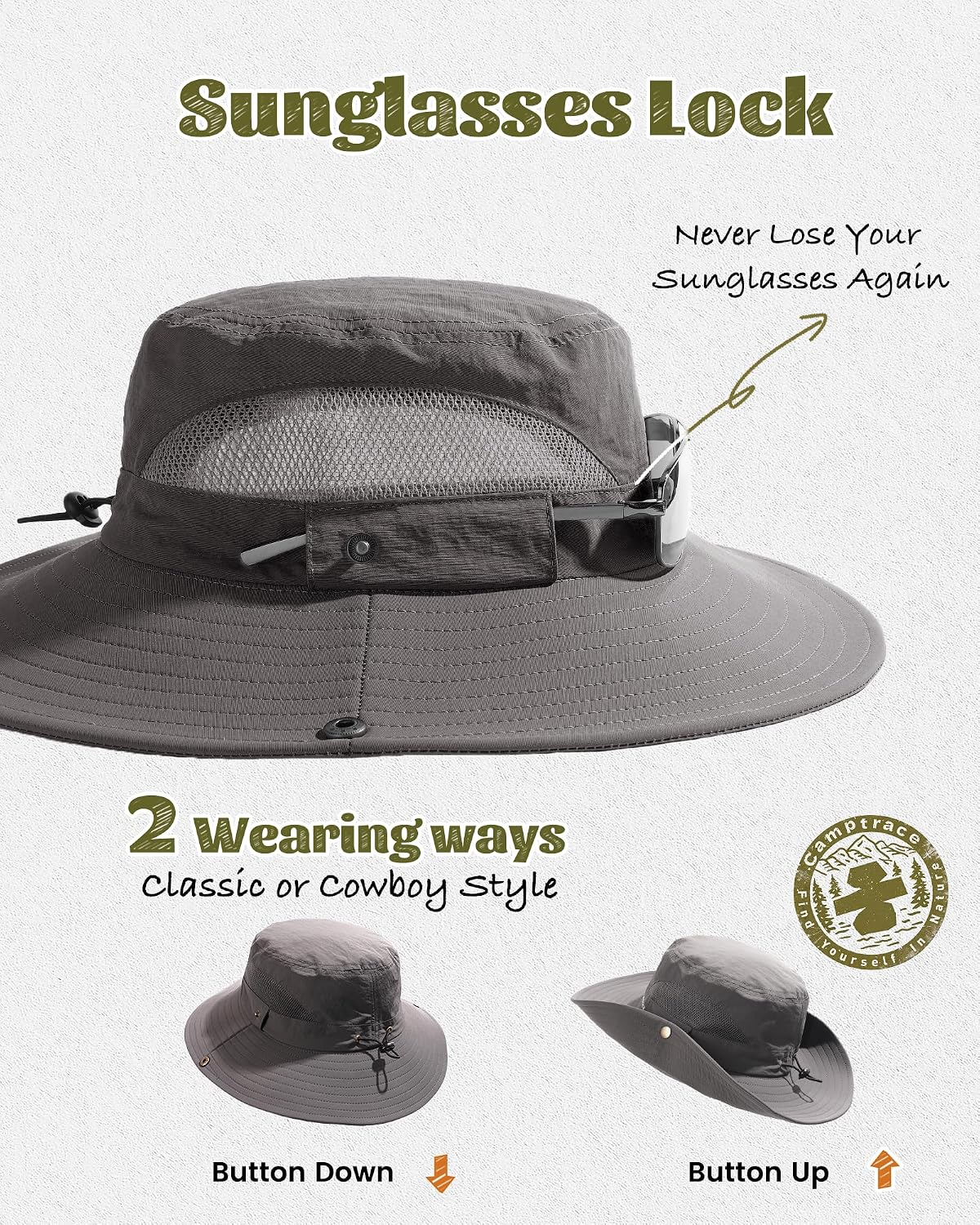 Camptrace Wide Brim Sun Hats for Men Hiking Fishing Outdoor Bucket Hat