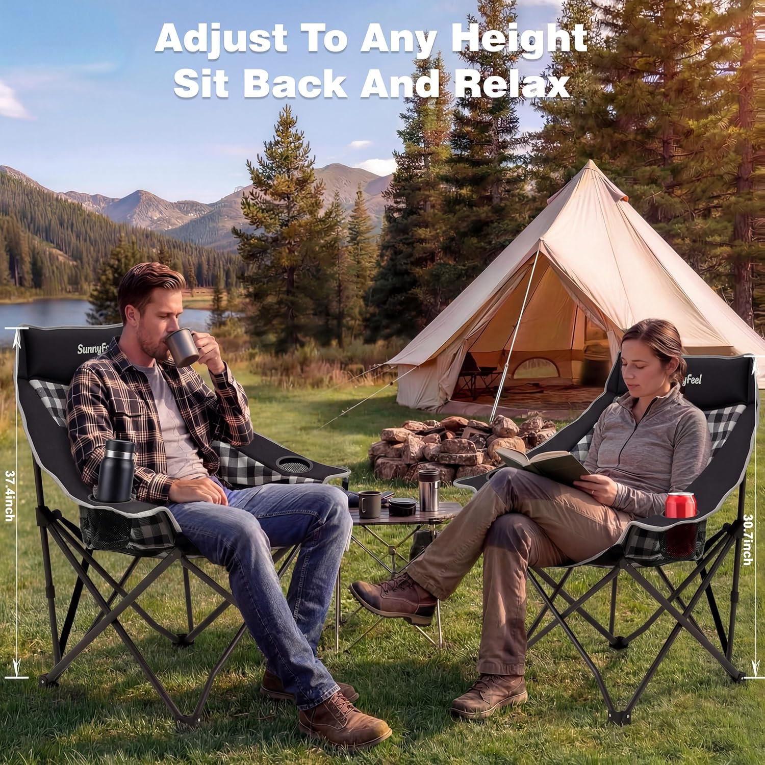 SUNNYFEEL 2 Pack Lightweight Oversized Camping Chairs for Adults, Heavy Duty Portable Folding Chair with Carry Bag, Side Pockets & Cup Holder, Supports 300 lbs, for Tailgating Hiking Picnic Backyard
