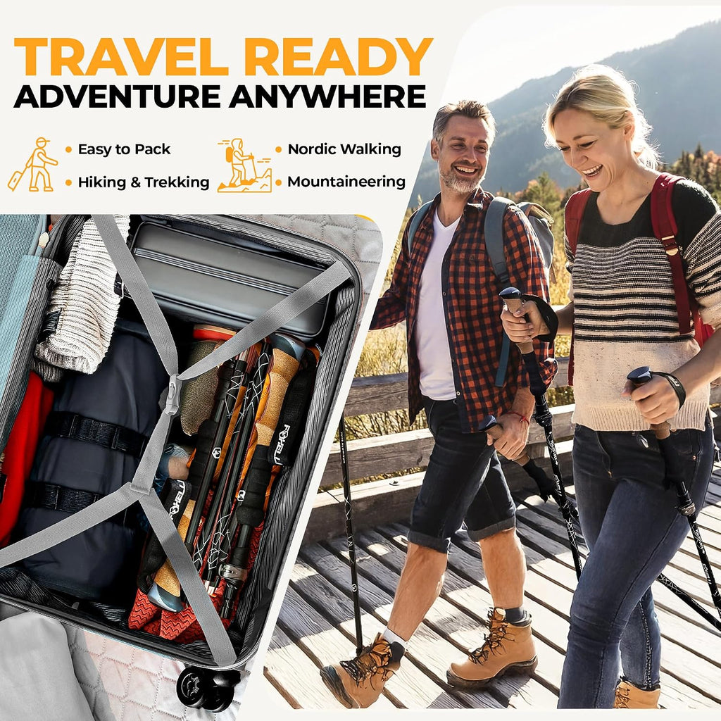 Foxelli Lightweight Trekking Poles – Compact Walking Sticks with Quick Locks, Ergonomic Cork Grip & All-Terrain Accessories – Adjustable Collapsible Poles for Travel & Hiking
