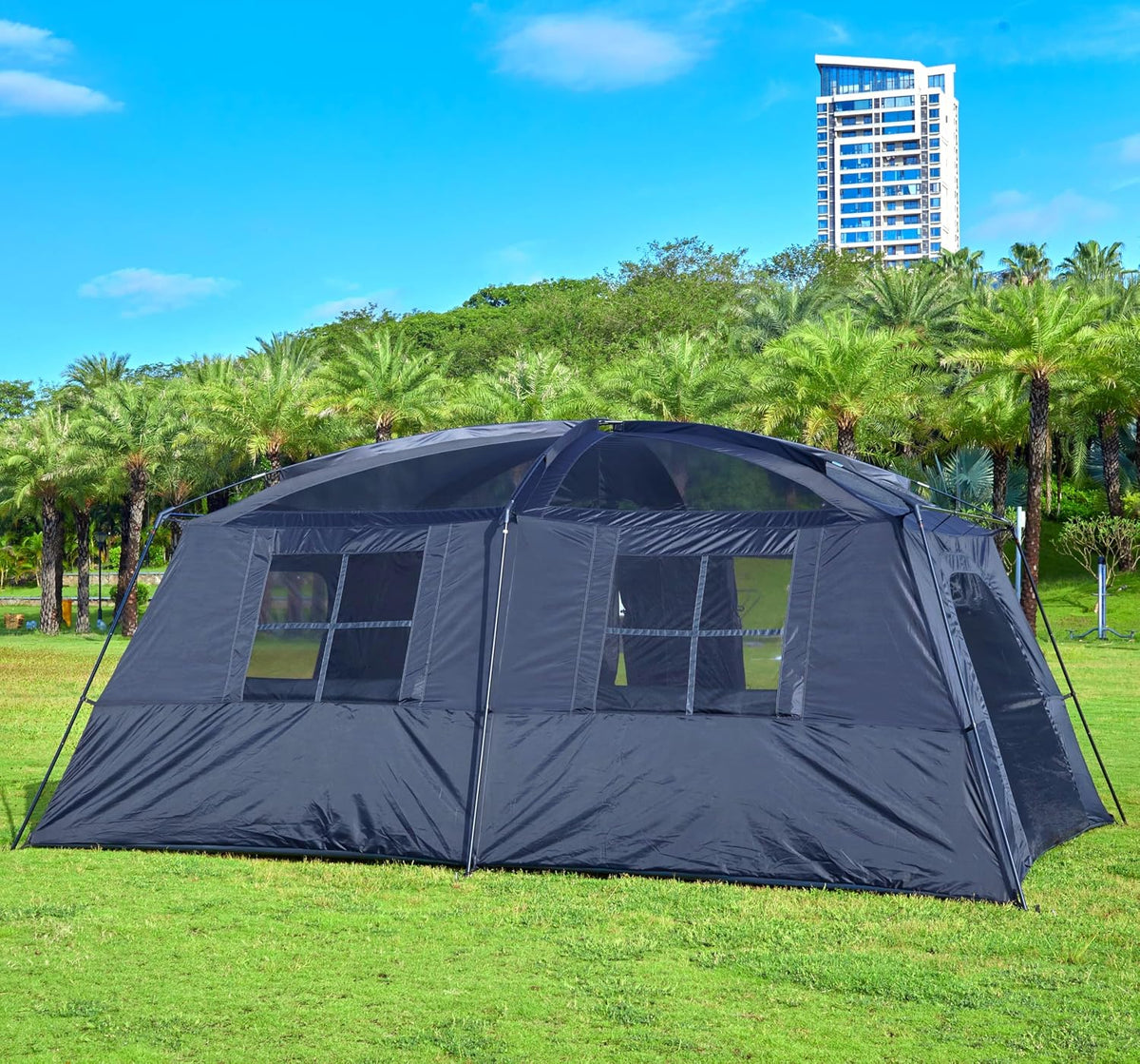 KTT Extra Large Tent 10-12-14 Person,Family Cabin Tents,2 Rooms,3 Doors and 3 Windows with Mesh,Straight Wall,Waterproof,Double Layer,Big Tent for Outdoor,Picnic,Camping,Family Gathering