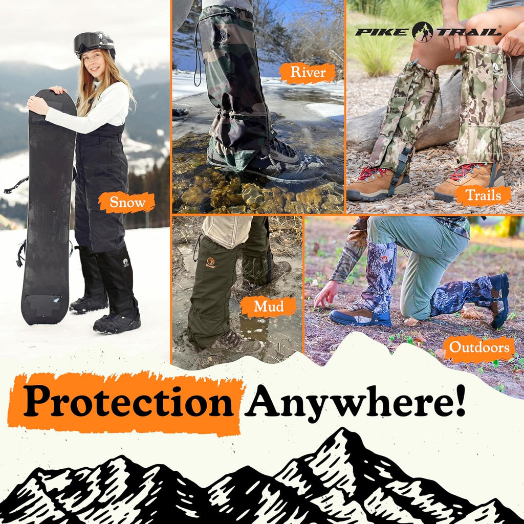 Pike Trail Adjustable Leg Gaiters - Lightweight, Waterproof - Leg Guards for Men & Women - Hiking Essentials Ideal for Hunting, Trekking & Fishing - 1 Pair