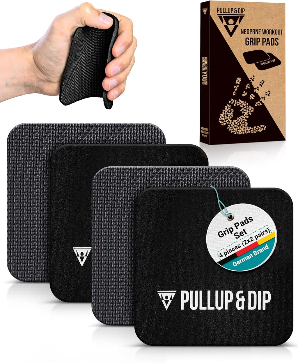 PULLUP & DIP Neoprene Grip Pads for Weightlifting [Set of 4], Workout Pads, The Alternative to Gym Workout Gloves, Gym Pads for Weightlifting & Calisthenics, No More Sweaty Gym Gloves